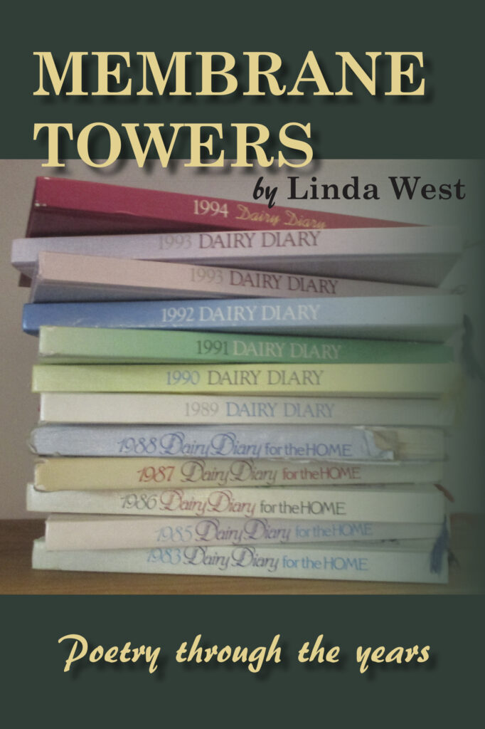 Book cover with a pile of books showing spines with different text indicating different topics